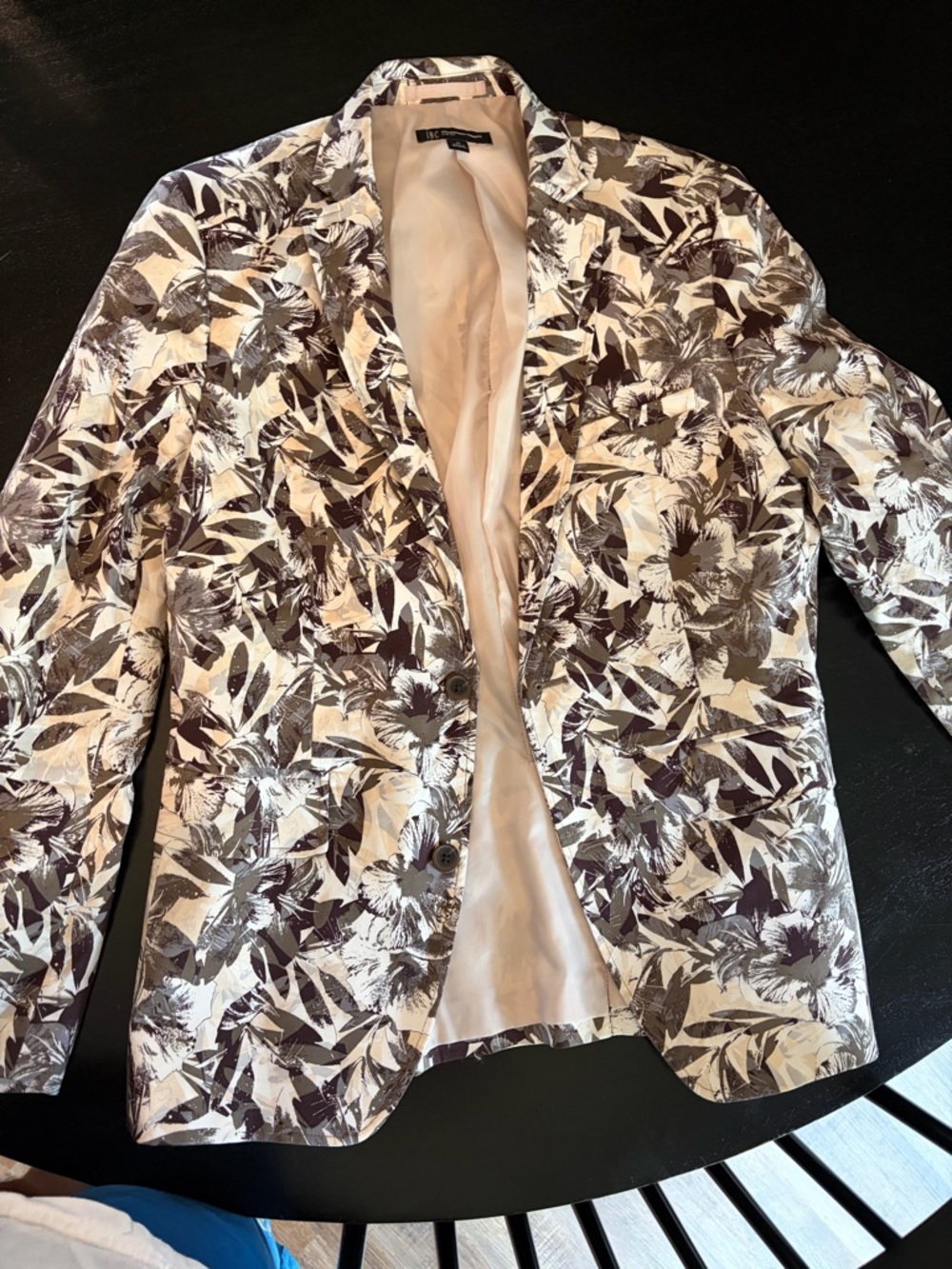 INC International Concepts Floral Lace-Effect Blazer in Ivory and Brown